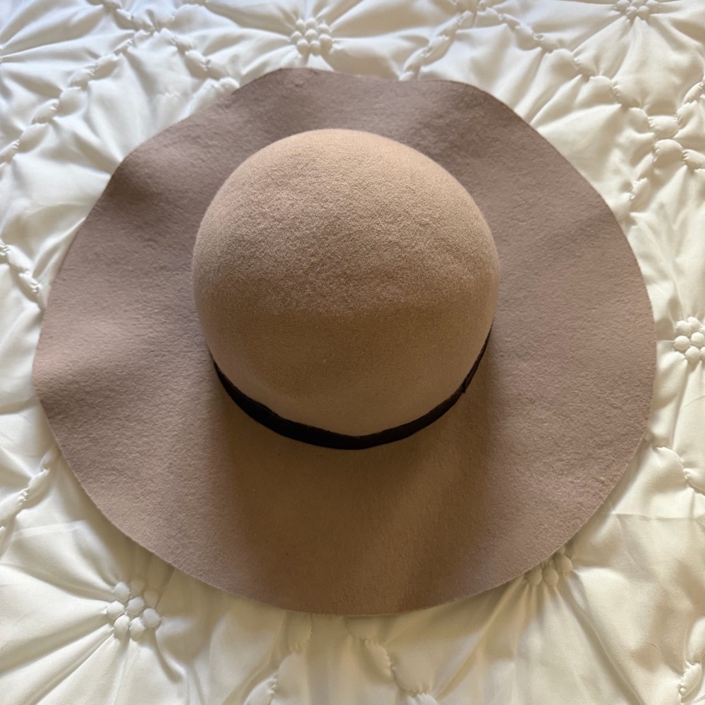 Topshop 100% Wool Wide Brim Fedora Hat – mauve/Tan – Made in UK